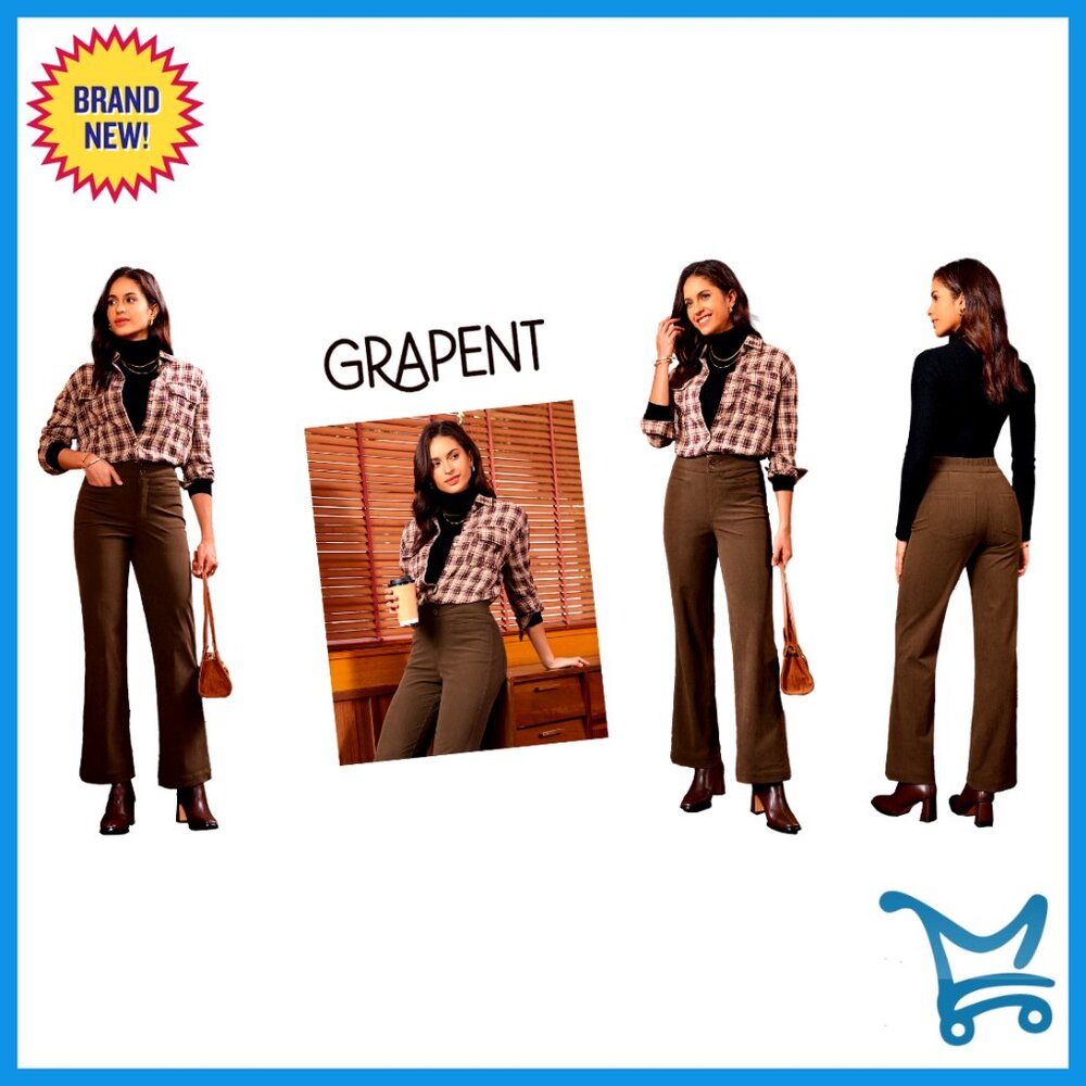 Corduroy Wide Leg Pants High Waisted Elastic Waist Work Casual Trousers - Picture 7 of 7